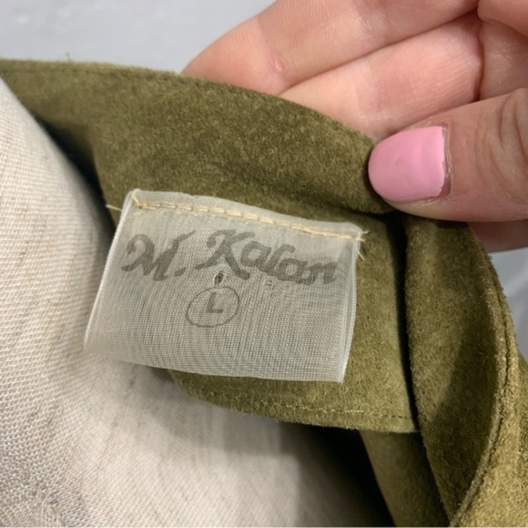 M Kalan Green Suede Leather Cardigan Jacket Large - Picture 9 of 9
